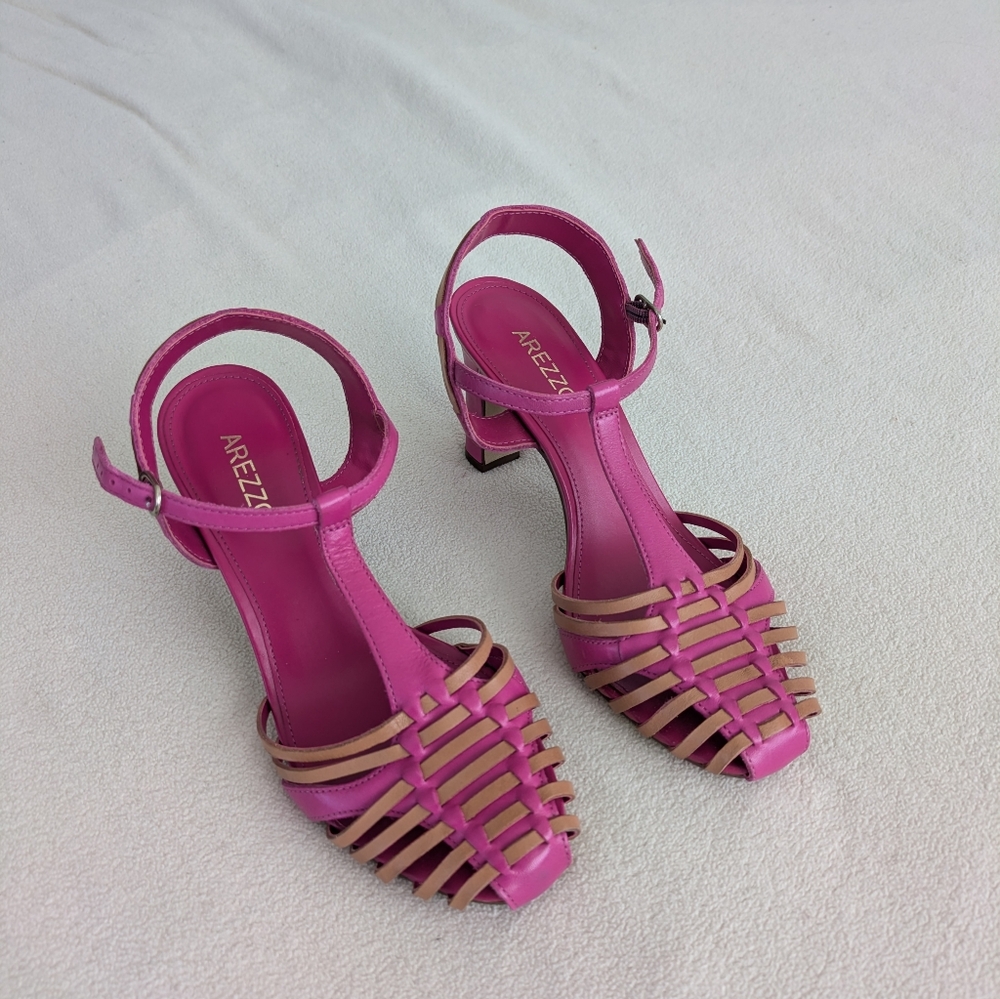 Arezzo Women's Maia T-Strap Chunky Heel Sandal - Brazilian Leather, Size 7.5